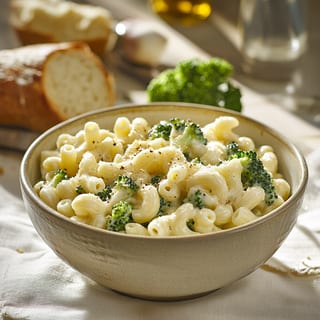 Garlic & Broccoli Mac and Cheese (Elbow macaroni, Cheesy Alfredo sauce, Garlic, and Broccoli)