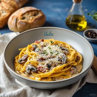 Royce Hall Carbonara (Pasta, Pancetta, Alfredo Sauce, Mushrooms, Parmesan)
