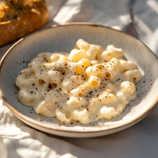 Garlic and Parmesan Mac and Cheese (Elbow macaroni, Cheesy Alfredo sauce, Garlic, and parmesan)