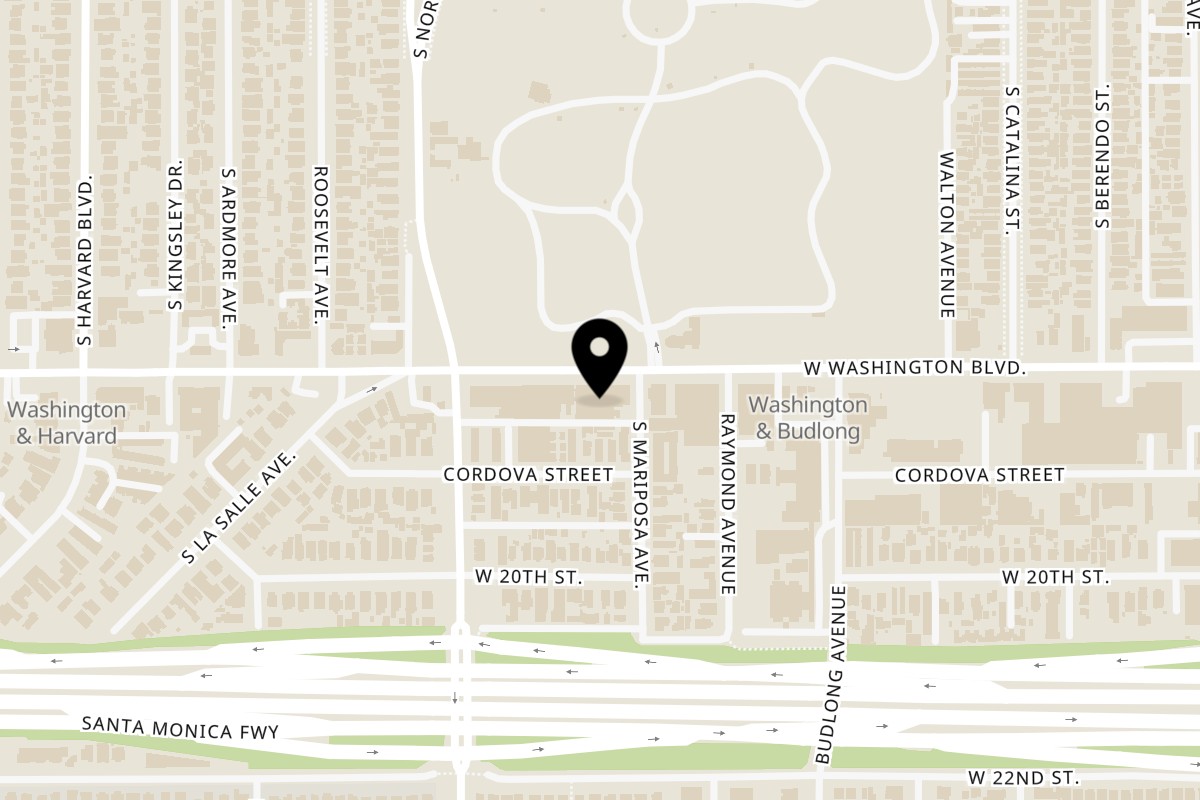 Map showing the location of Z Pastabar Downtown LA on 1842 West Washington Boulevard in Los Angeles